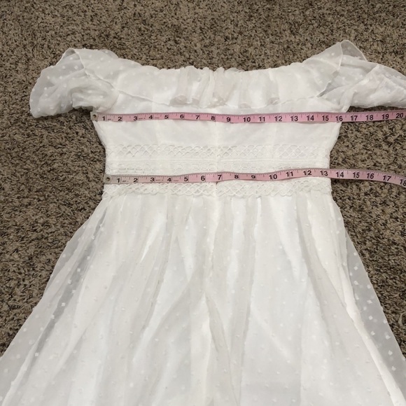 Francesca’s Collection Mini OTS Dress Size XS White Swiss Polka Dot Ruffle - Picture 6 of 7